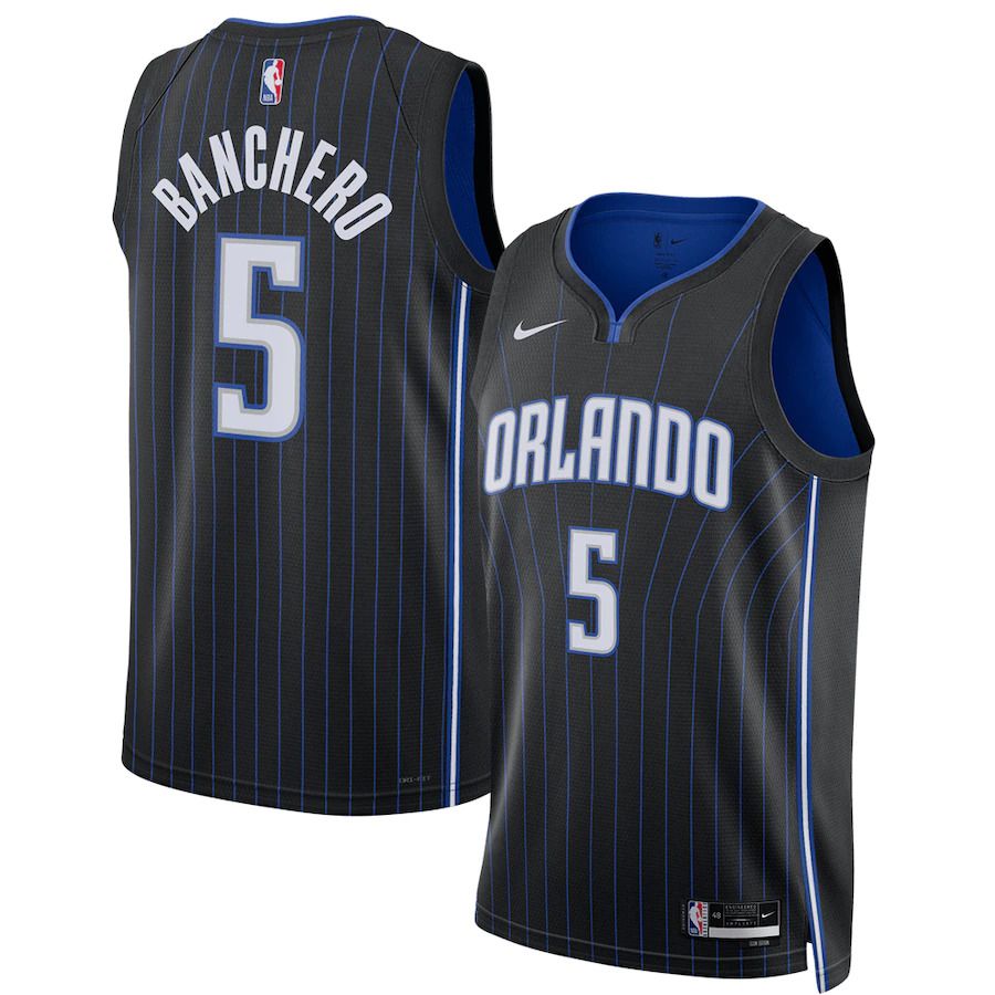 Men Orlando Magic #5 Paolo Banchero Nike Black Icon Edition 2022 NBA Draft First Round Pick Swingman Jersey